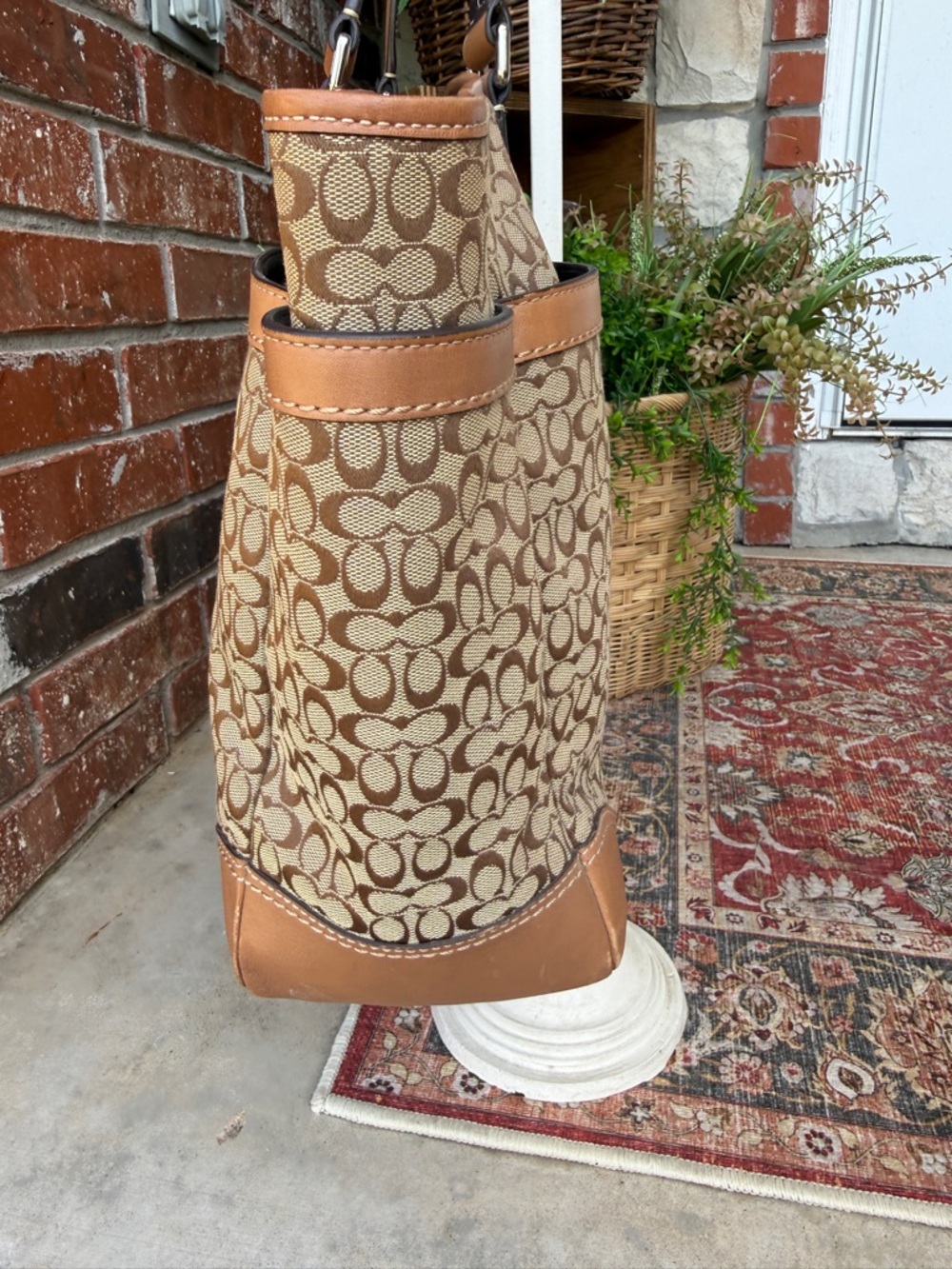 Coach Signature of Print Tote Bag in Tan and Brown - Picture 6 of 13